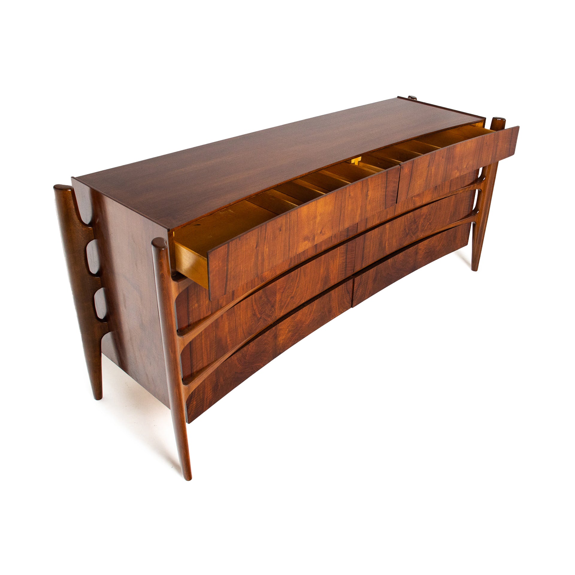 William Hinn Sculpted Walnut 8 Drawer Dresser