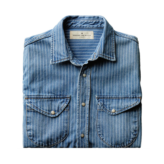 Imogene+Willie hayes indigo stripe pearl snap