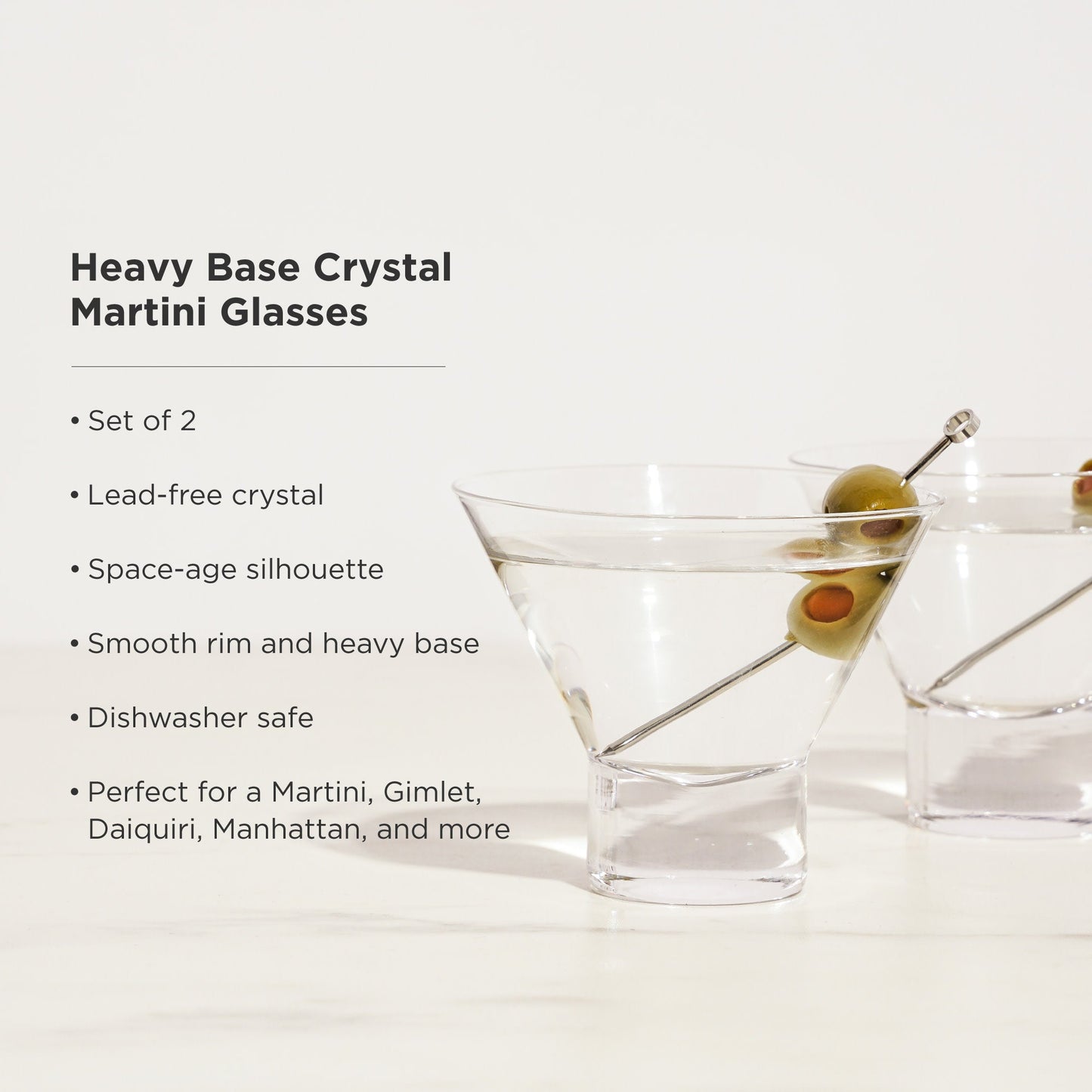 Raye Heavy Base Crystal Stemless Martini Glasses