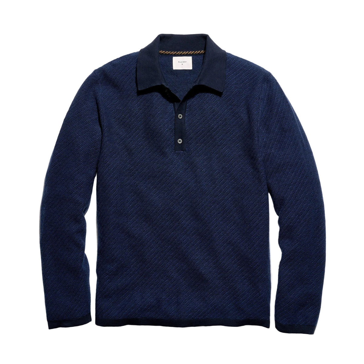 Billy Reid Step Jacquard Sweater Polo Carbon Blue Multi