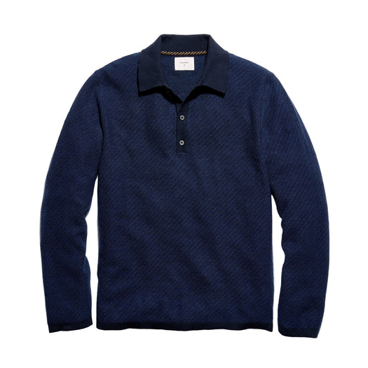 Billy Reid Step Jacquard Sweater Polo Carbon Blue Multi