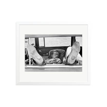 James Dean 'Chilling in The Car' Framed Print White Large