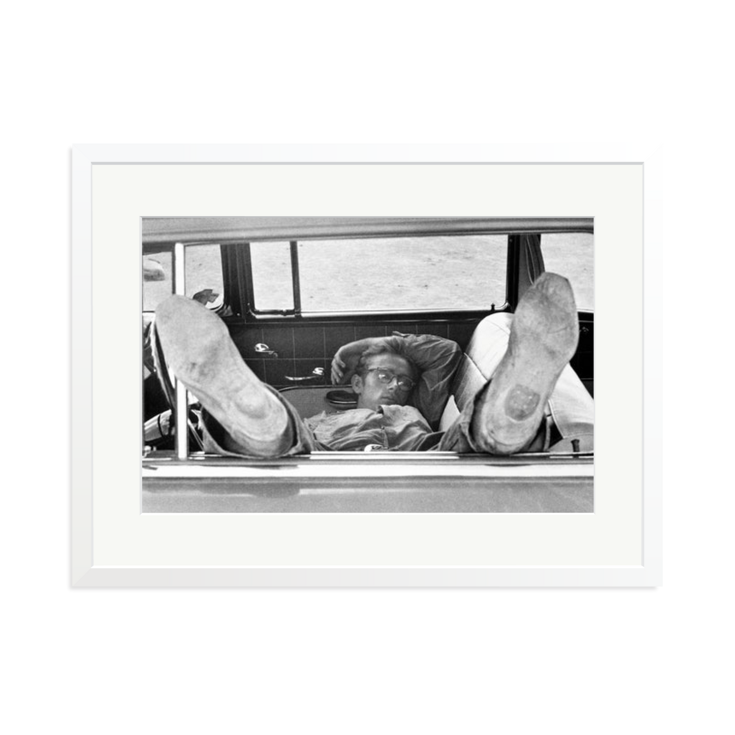 James Dean 'Chilling in The Car' Framed Print White XL