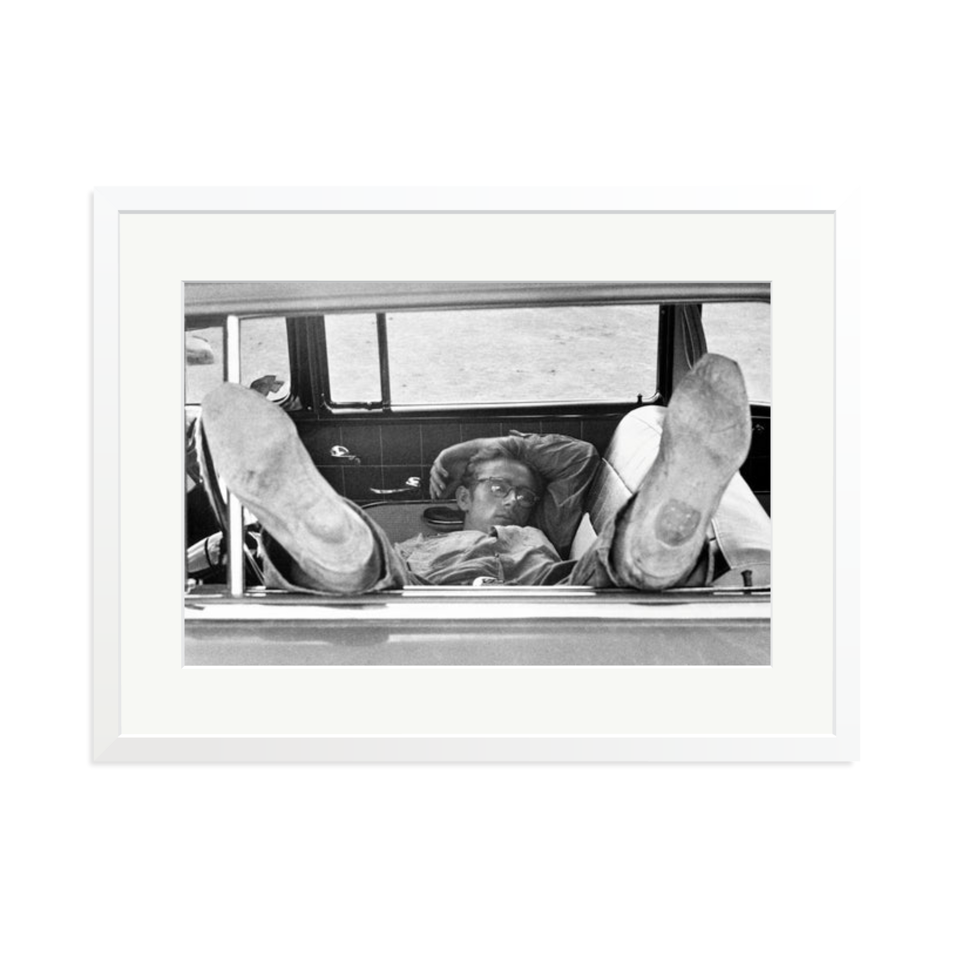 James Dean 'Chilling in The Car' Framed Print White XL