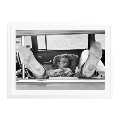 James Dean 'Chilling in The Car' Framed Print White XXL