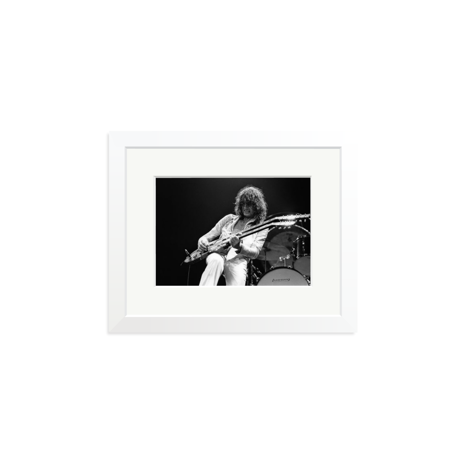 Jimmy Page playing on tour 1977 Framed Print White Small