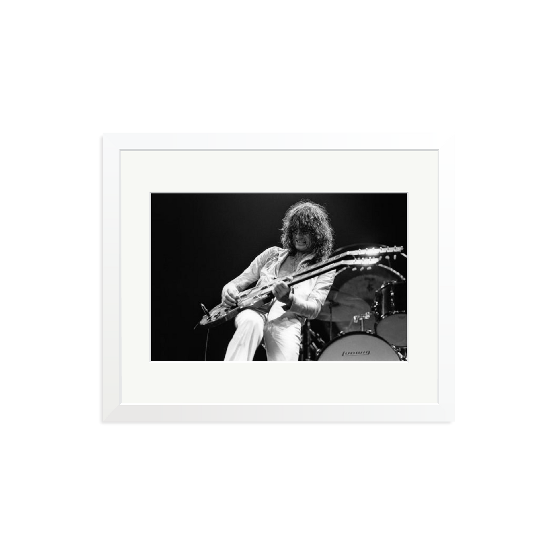 Jimmy Page playing on tour 1977 Framed Print White Medium