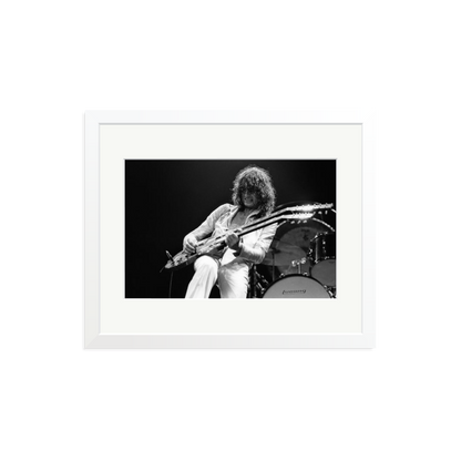 Jimmy Page playing on tour 1977 Framed Print White Medium