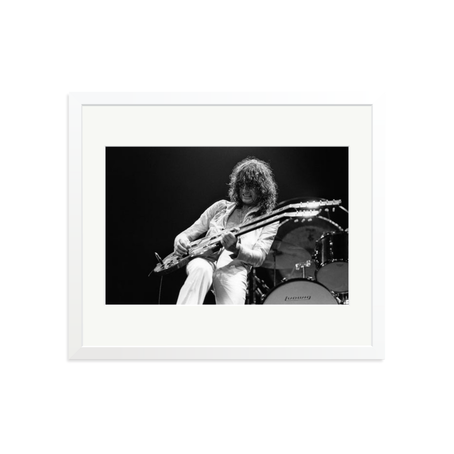 Jimmy Page playing on tour 1977 Framed Print White Large