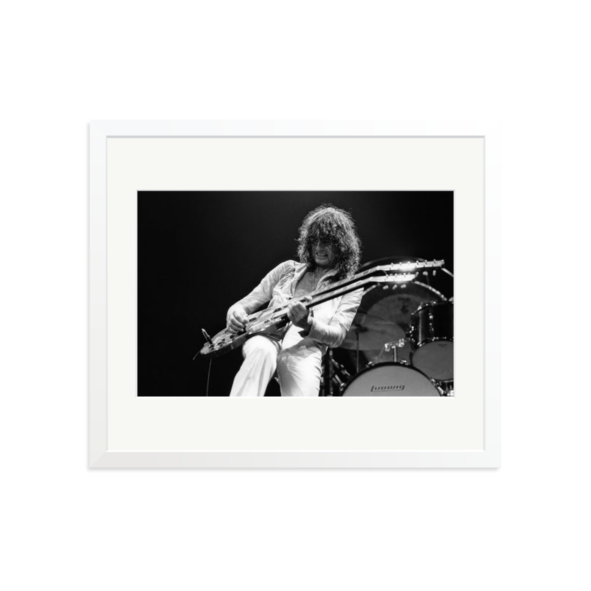 Jimmy Page playing on tour 1977 Framed Print White Large