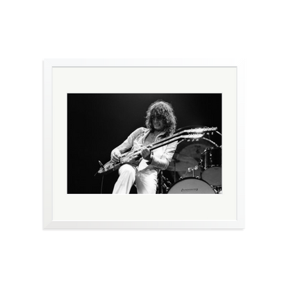 Jimmy Page playing on tour 1977 Framed Print White Large