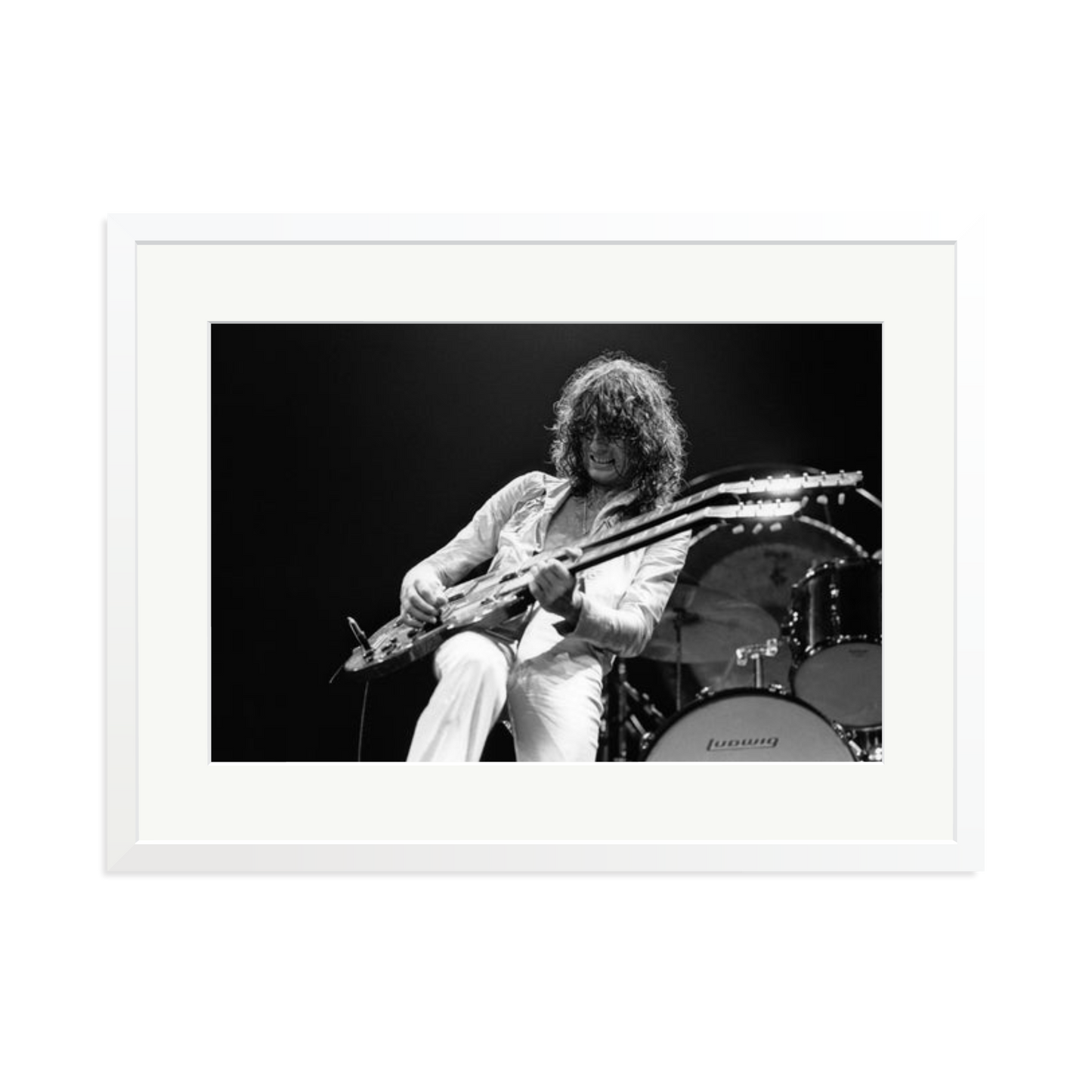 Jimmy Page playing on tour 1977 Framed Print
