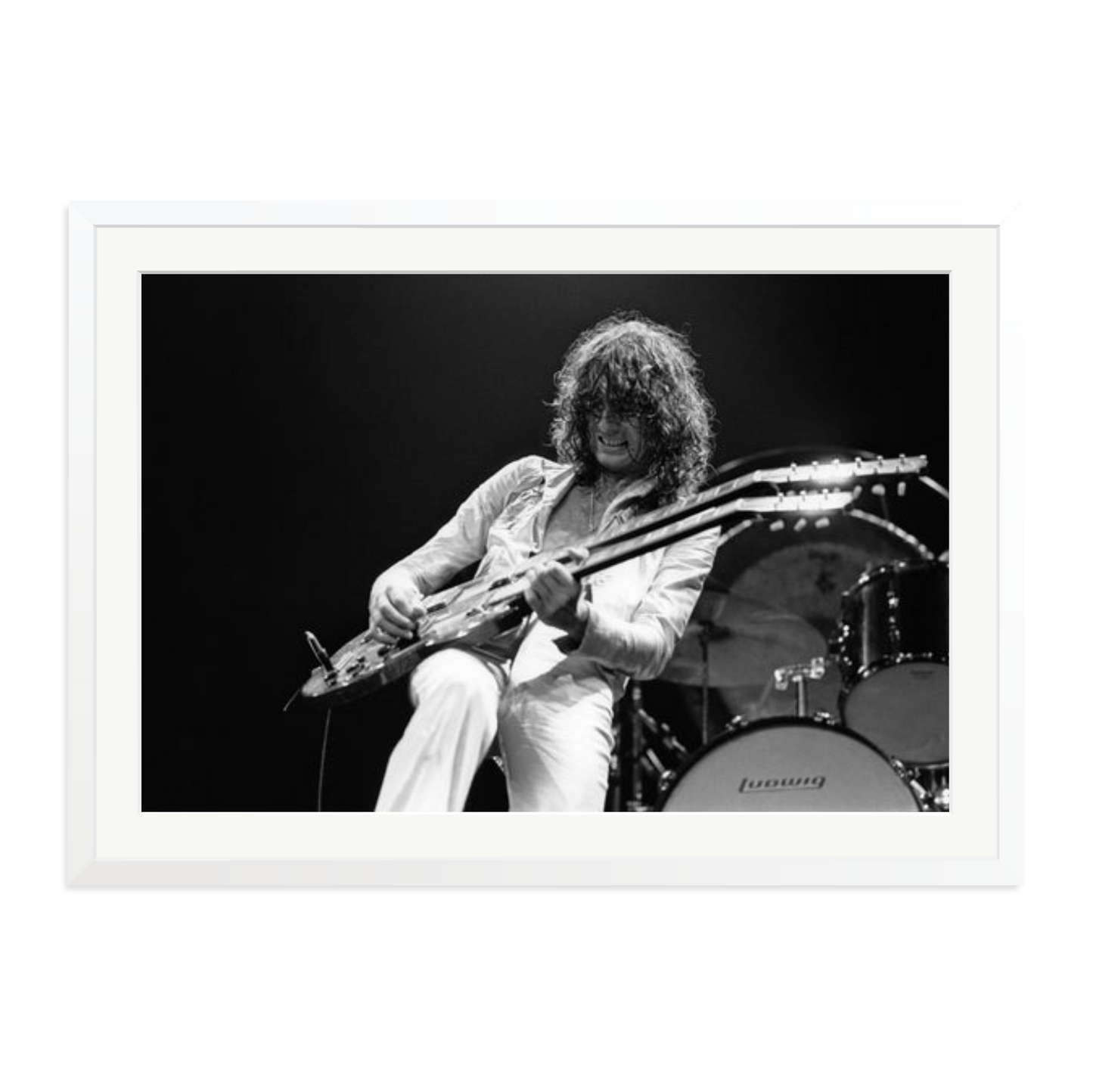 Jimmy Page playing on tour 1977 Framed Print