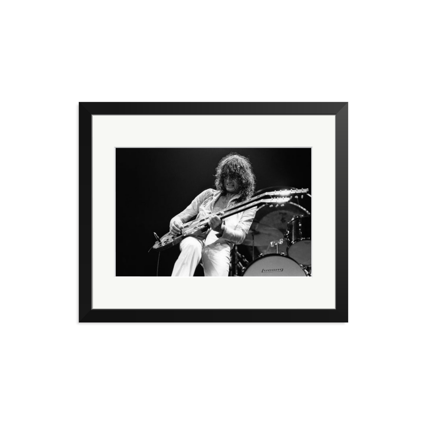 Jimmy Page playing on tour 1977 Framed Print Black Medium