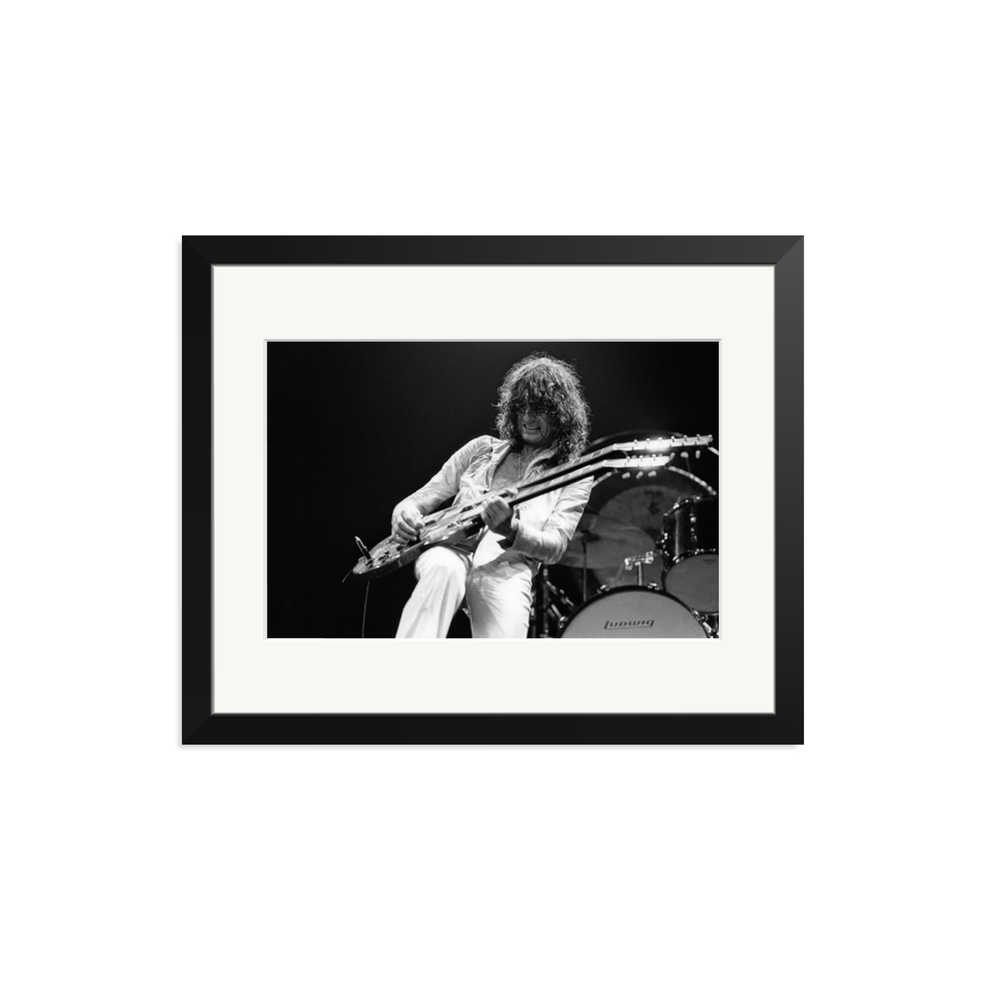 Jimmy Page playing on tour 1977 Framed Print Black Medium