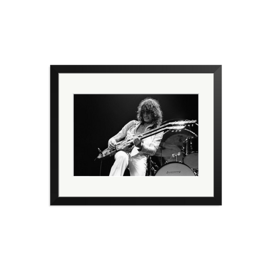 Jimmy Page playing on tour 1977 Framed Print