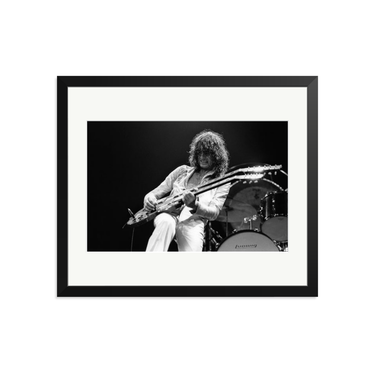 Jimmy Page playing on tour 1977 Framed Print Black Large