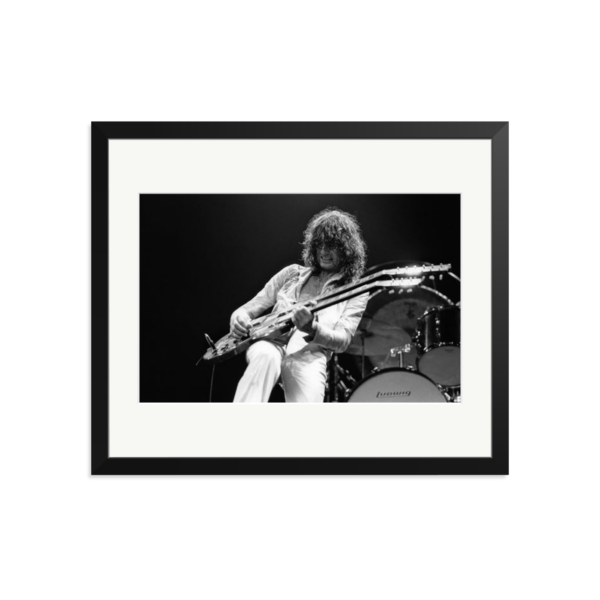 Jimmy Page playing on tour 1977 Framed Print Black Large