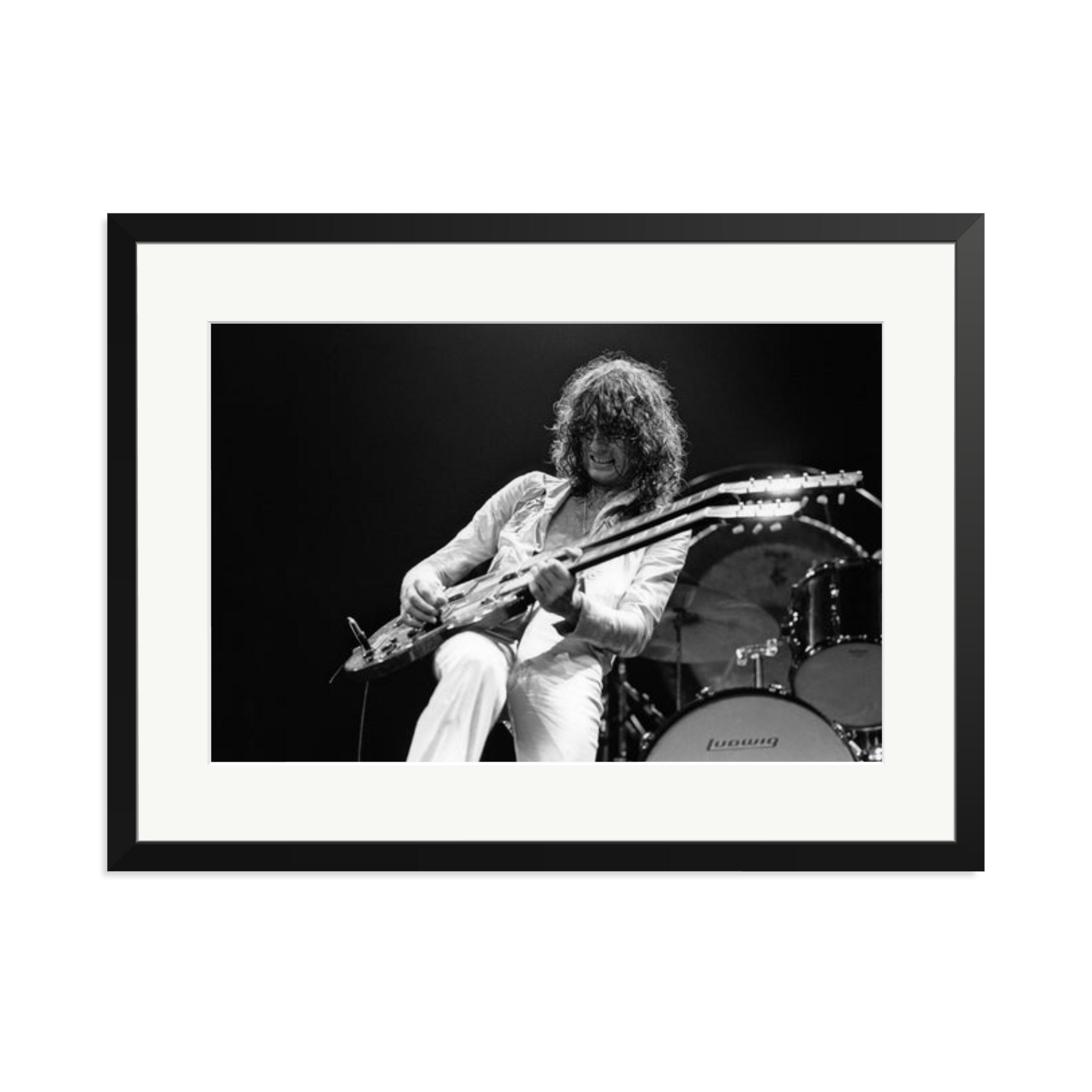 Jimmy Page playing on tour 1977 Framed Print Black XL