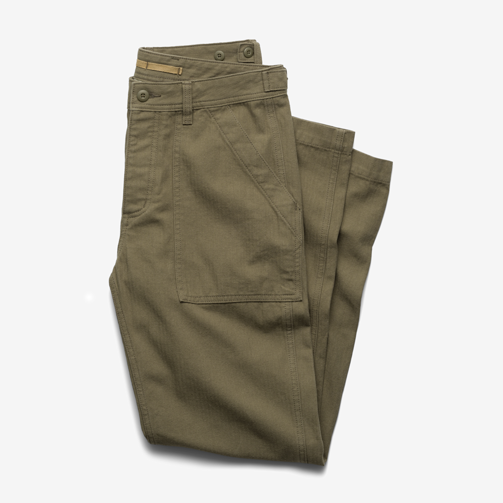 Line of Trade Herringbone Fatigue Pant Olive Herringbone