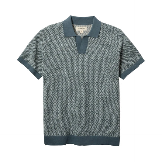 Fieldworth Jacquard Johnny Collar Polo Stone Blue