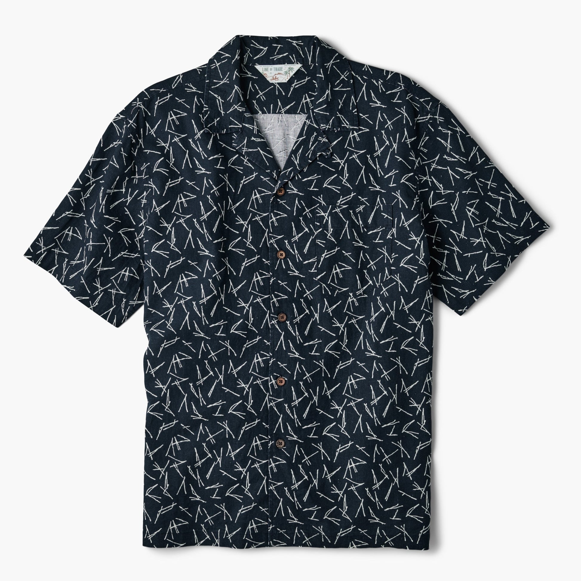 Line of Trade Breeze Camp Shirt Navy Pine Needle