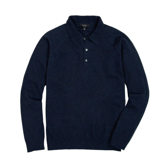 Rivay Luca Italian Wool Sweater Polo in Navy Navy