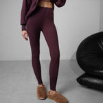 Lunya Cozy Cotton Silk Ribbed Leggings - Brandied Plum