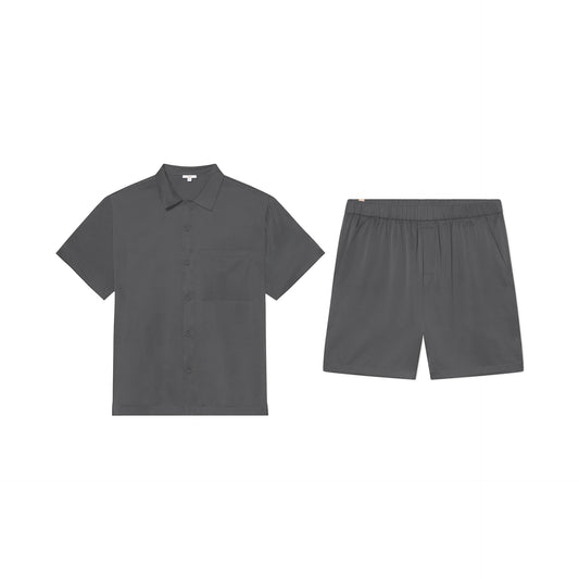 Lunya Men's Meditative Grey Washable Silk Button Up Short Set
