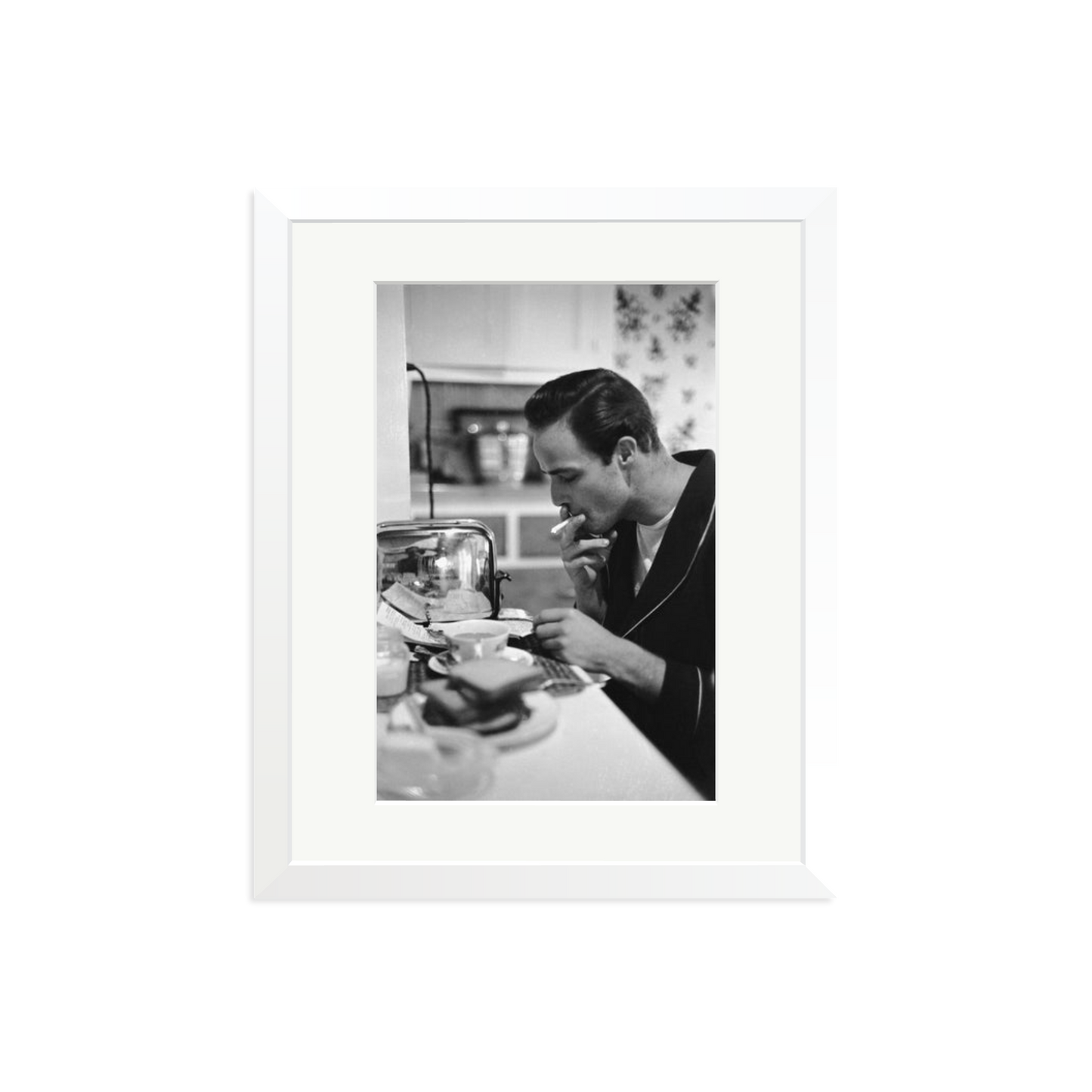Marlon Brando Reading a Script Framed Print White Medium