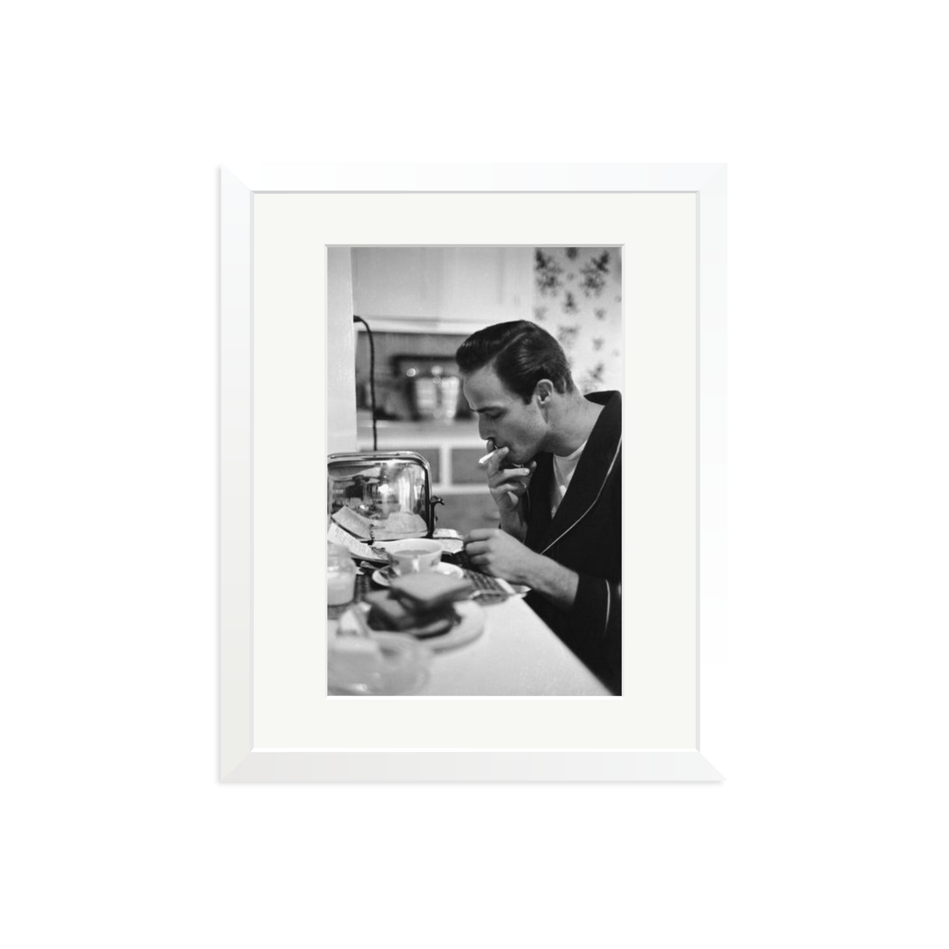 Marlon Brando Reading a Script Framed Print White Medium