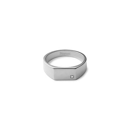 Miansai Geo Signet Diamond, Sterling Silver Polished Silver Pave