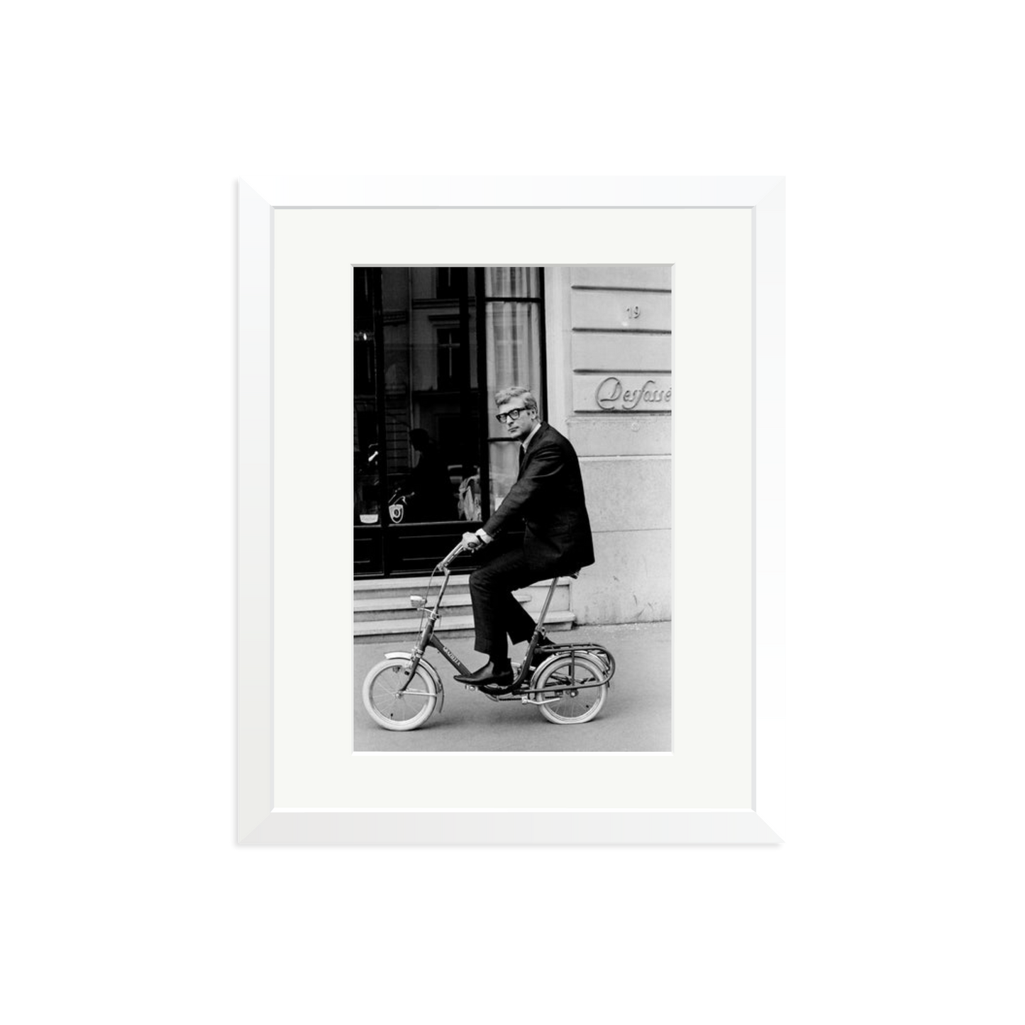 Michael Caine on His Bike Framed Print White Medium