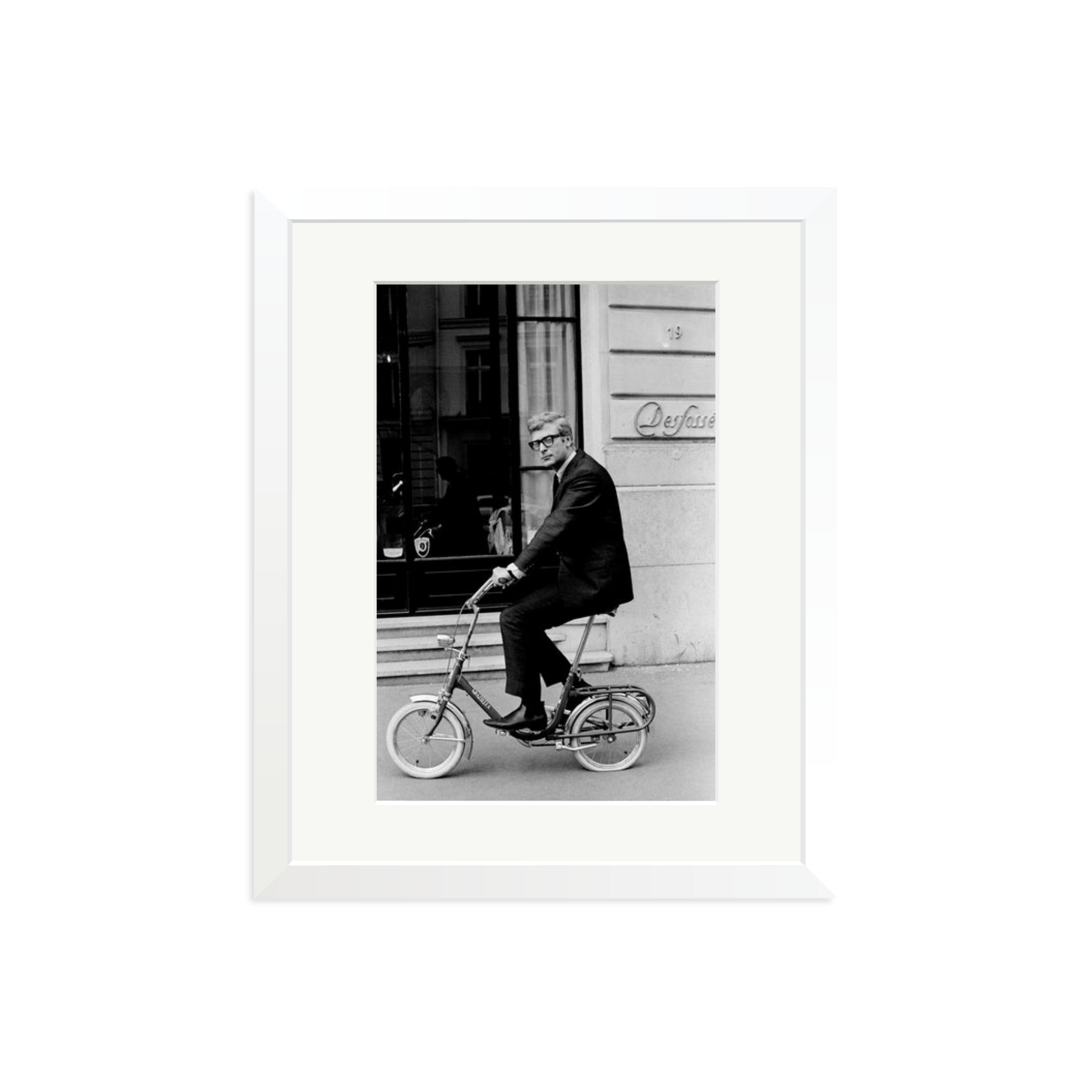 Michael Caine on His Bike Framed Print White Medium