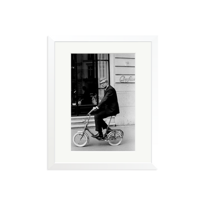 Michael Caine on His Bike Framed Print White Medium