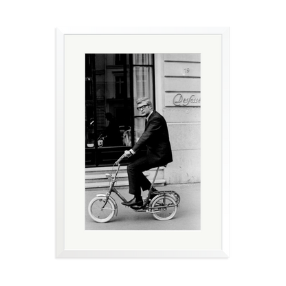 Michael Caine on His Bike Framed Print