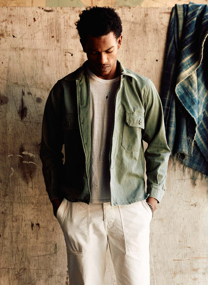 Imogene + willie military shirt jacket in fatigue green
