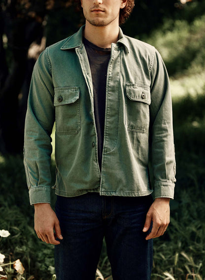 Imogene + willie military shirt jacket in fatigue green