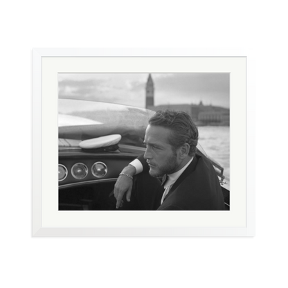 Paul Newman in Venice Framed Print White Large