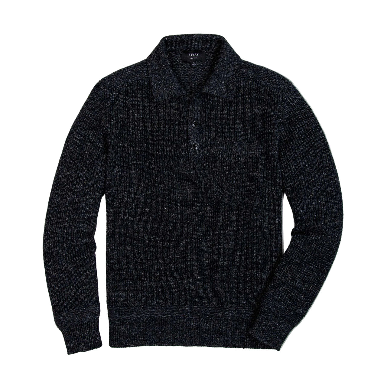 Porto Linen Cotton Sweater in Black Marl