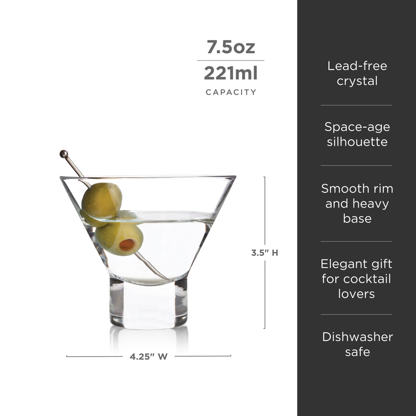 Raye Heavy Base Crystal Stemless Martini Glasses
