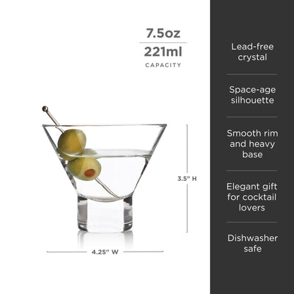 Raye Heavy Base Crystal Stemless Martini Glasses