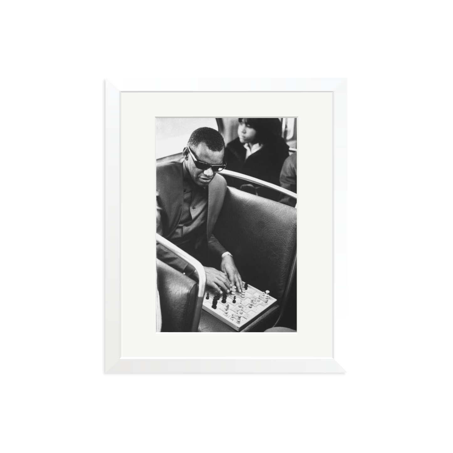 Ray Charles Playing Chess Framed Print White Medium