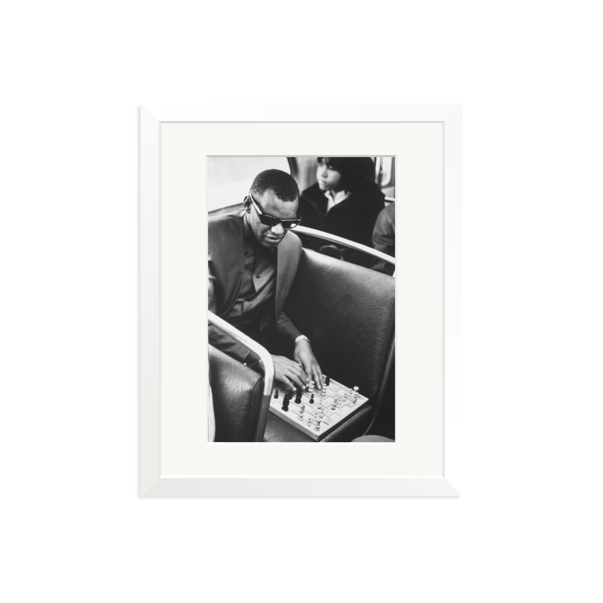 Ray Charles Playing Chess Framed Print White Medium