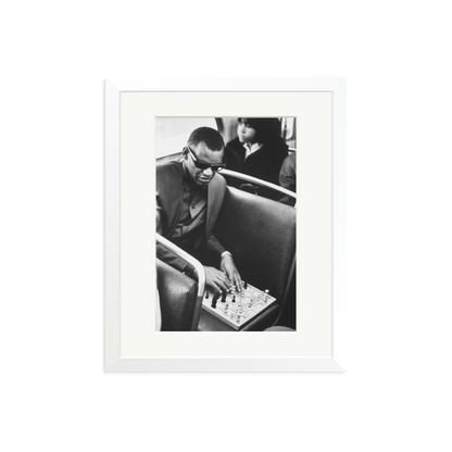 Ray Charles Playing Chess Framed Print White Medium