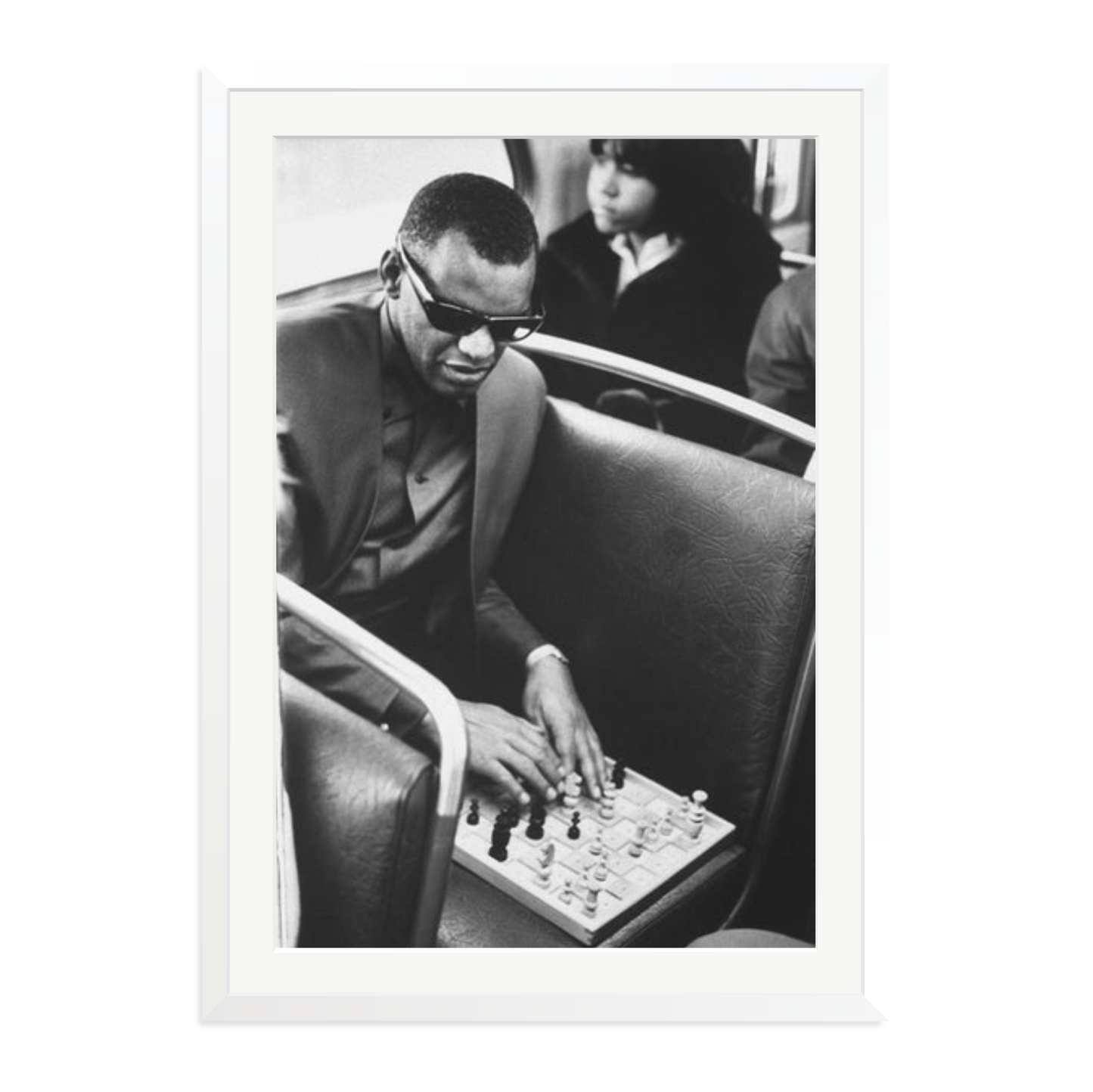 Ray Charles Playing Chess Framed Print White XXL