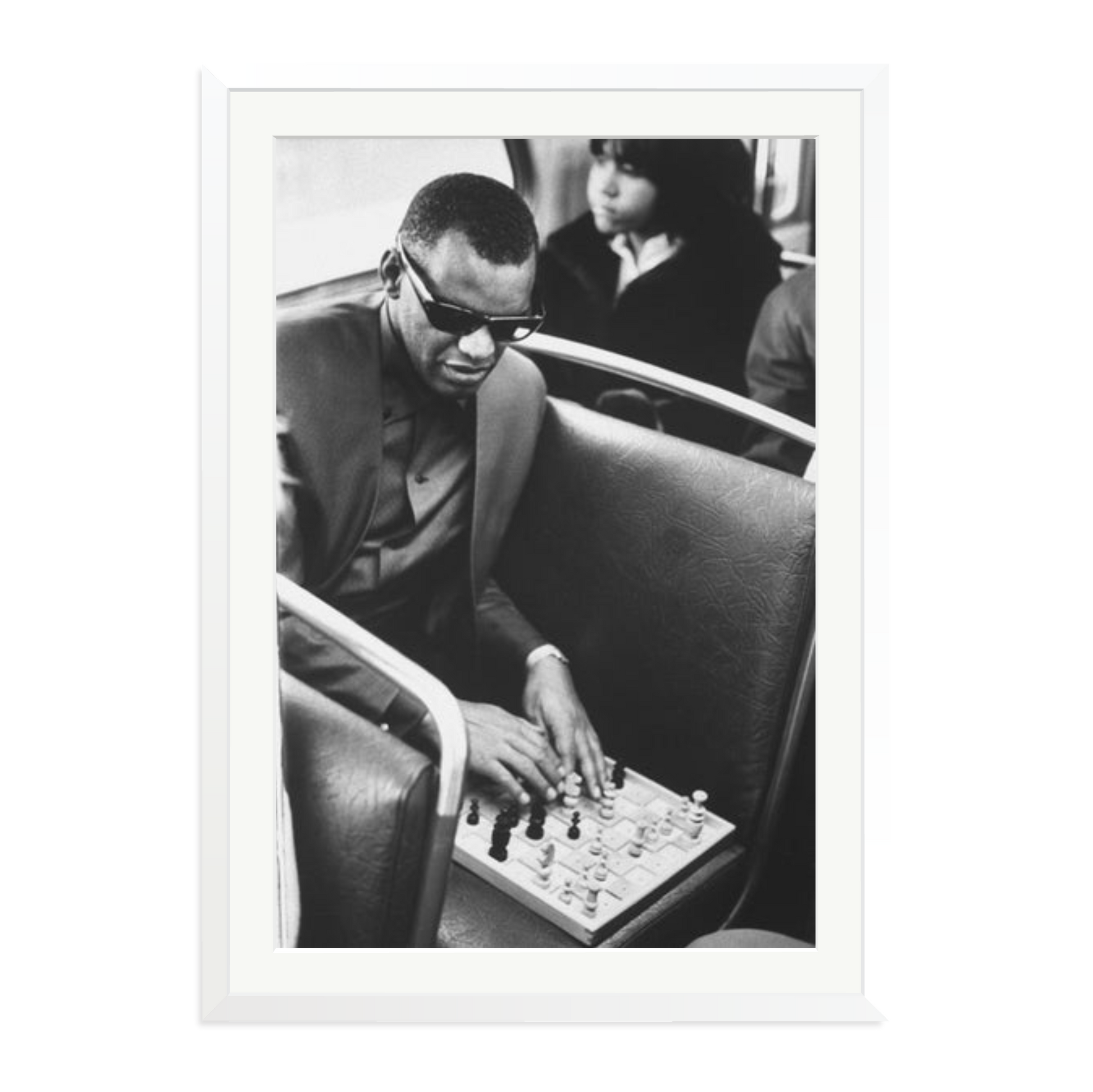 Ray Charles Playing Chess Framed Print White XXL