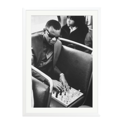 Ray Charles Playing Chess Framed Print White XXL