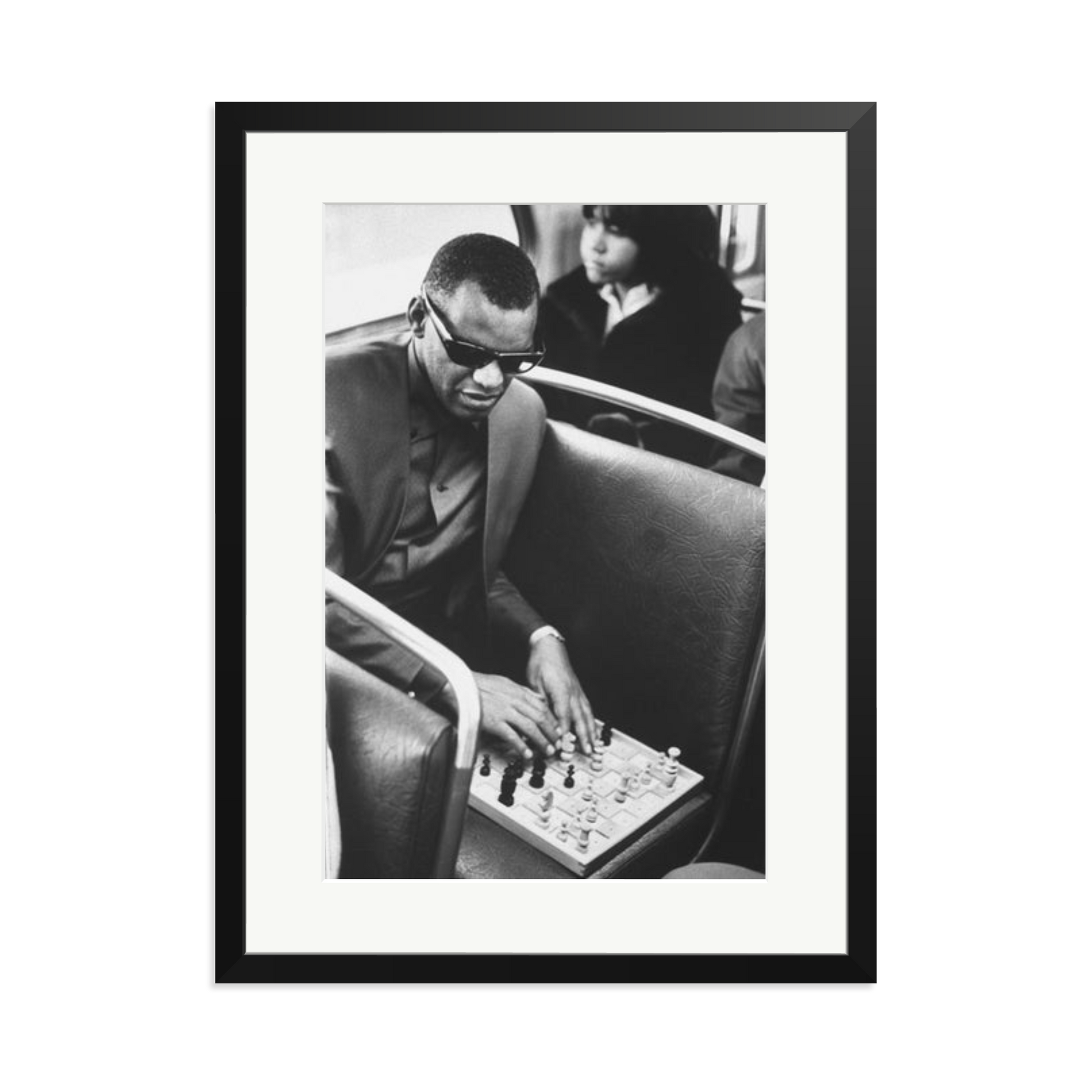 Ray Charles Playing Chess Framed Print Black XL