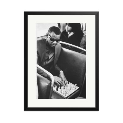 Ray Charles Playing Chess Framed Print Black XL